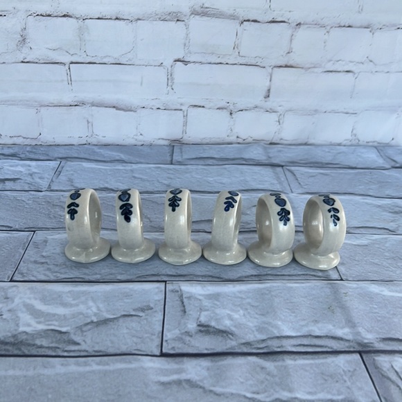 Vintage Pfaltzgraff ceramic Yorktowne napkin ring set of 6 footed - Picture 2 of 4